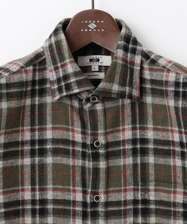 JOSEPH ABBOUD 【柔らかな肌触り/暖かい】 ラフィーコットンフランネルシャツ カーキ系4