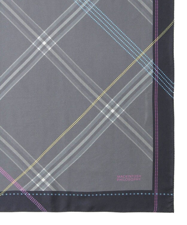 MOONBAT MACKINTOSH PHILOSOPHY(マッキントッシュ フィロソフィー）シルクスカーフ チェック 88×88㎝ 日本製 ブラック