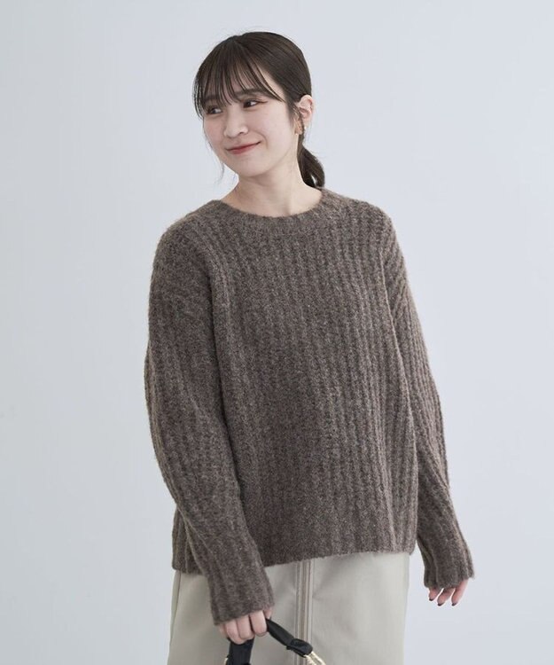 Green Parks ざっくりローゲージニットプルオーバー Brown