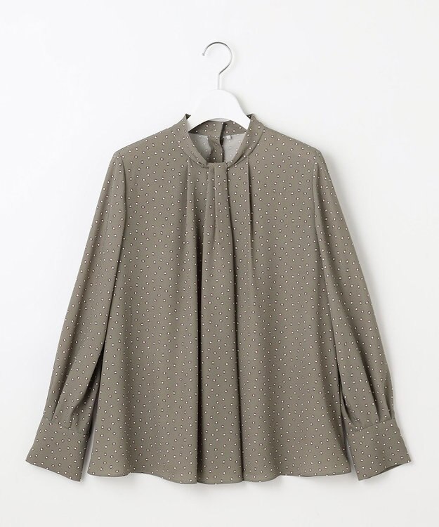 自由区 【カタログ掲載・セットアップ対応】ライトサテン ブラウス カーキ×オフ(変形ドット)