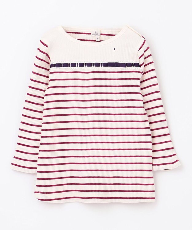 組曲 KIDS 【80-100㎝】レースボーダー トップス ラズベリー系1