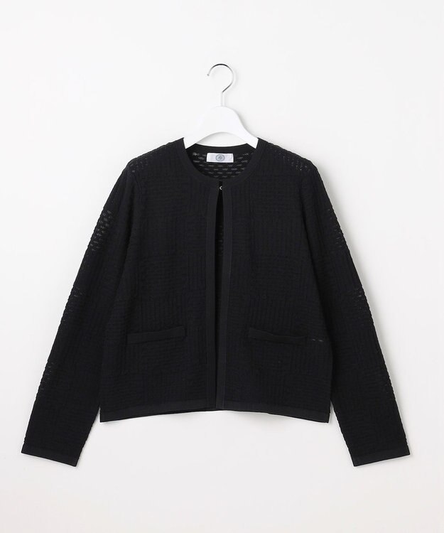 J.PRESS LADIES L ジャガード ニット ジャケット ネイビー系