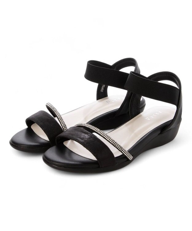 ing <Pitti>【WEB限定】ラインストーンウエッジサンダル ブラック