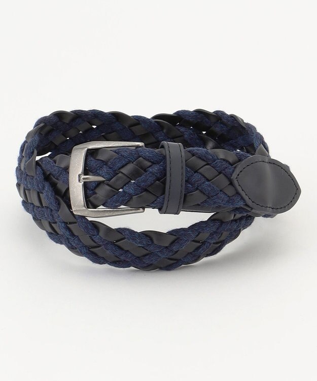 JOSEPH ABBOUD  【イタリア素材/日本製】レザーミックスブレンズ ベルト ネイビー系