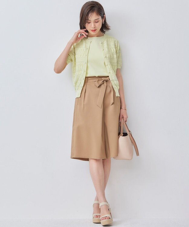 組曲 【WEB限定カラーあり】コットンポリエステル 編み柄カーディガン 【WEB限定】ライム系9