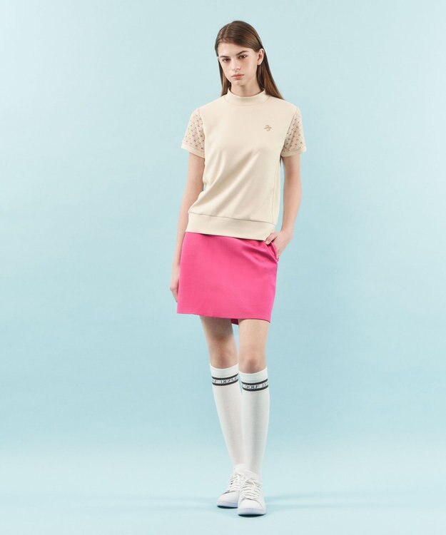 23区GOLF 【WOMEN】【UVケア・吸水速乾】レース袖 モックネックシャツ ベージュ系