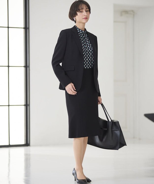 23区 【セットアップ対応/洗える】トリアセダブルジョーゼット テーラード ジャケット ブラック系