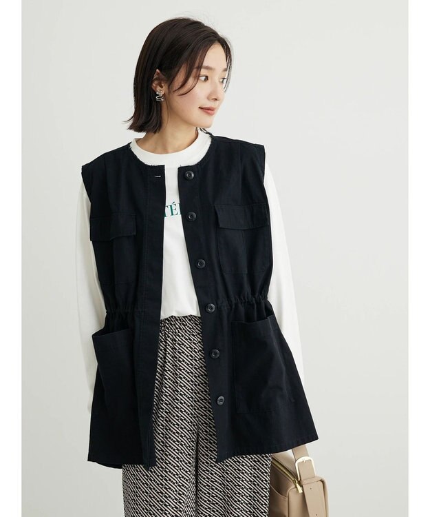 Green Parks ・ＳＵＧＡＲ　ＳＰＯＯＮ　ノーカラーミリタリーベスト Black