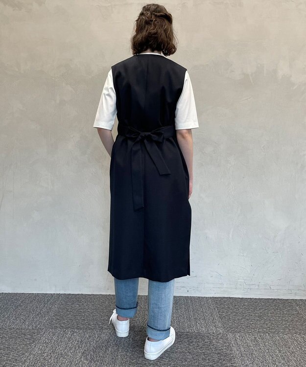 自由区 【接触冷感・速乾・UVカット・撥水・防シワ】リネンライクツイル ロングジレ ネイビー系