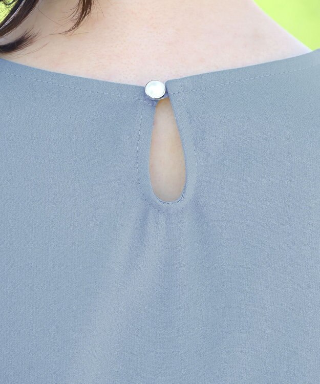 Tiaclasse 【洗える】ねじりリボン袖ブラウス ブルー