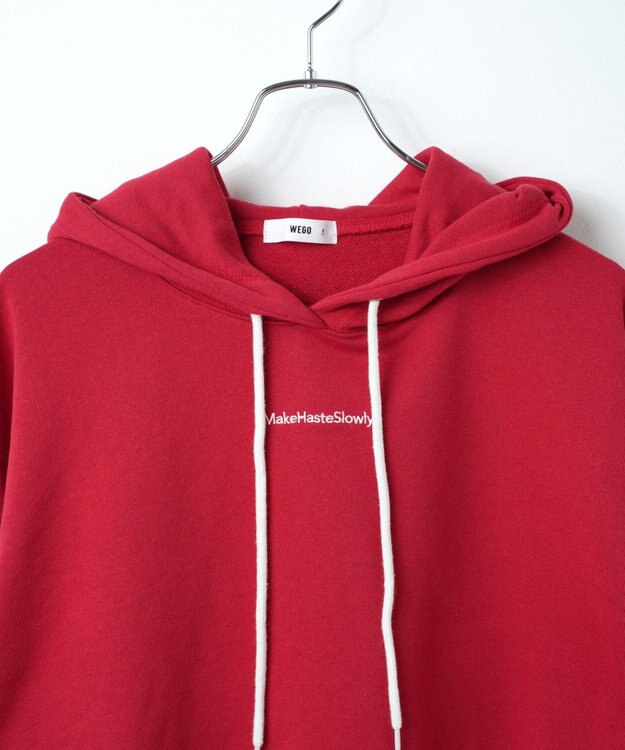 WEGO 配色ロゴデザインショートパーカー レッド