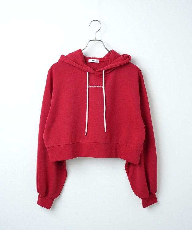 WEGO 配色ロゴデザインショートパーカー レッド