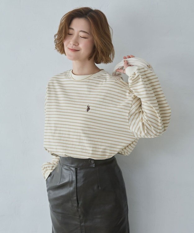 WEGO 【大好評により再入荷！】USPOLOだぼそでカラーロンT ベージュボーダー