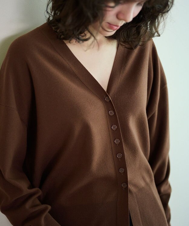 #Newans 【洗える】ファインボタンＶネックカーディガン ブラウン