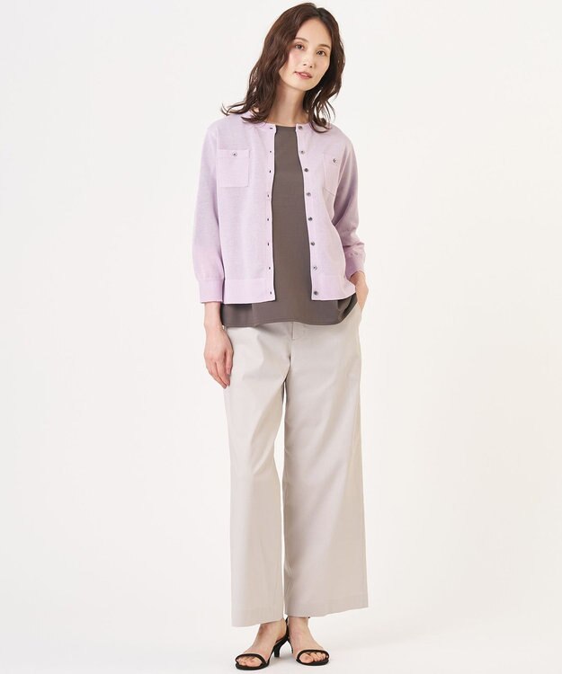 J.PRESS LADIES 【シーンレスに活躍】SHEER GLOSS KNIT クルーネック カーディガン ラベンダー系