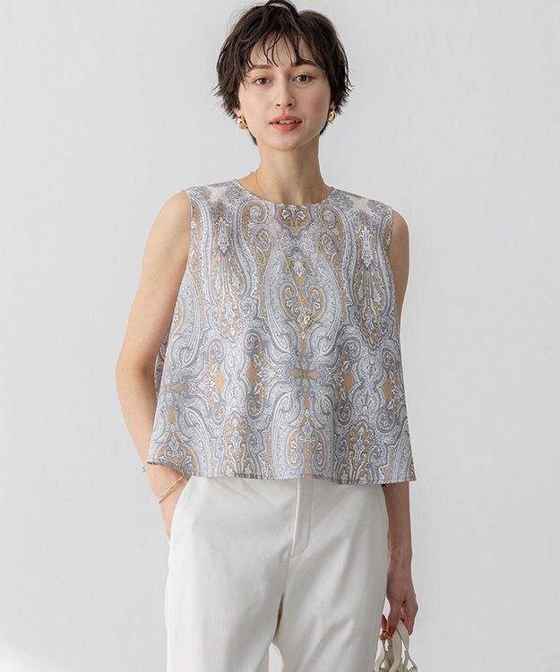 23区 洗えるRatti ドローイング ペイズリー ブラウス 2025 2XL 洗える】Ratti ドローイング ペイズリー プリント ブラウス / 23区 L