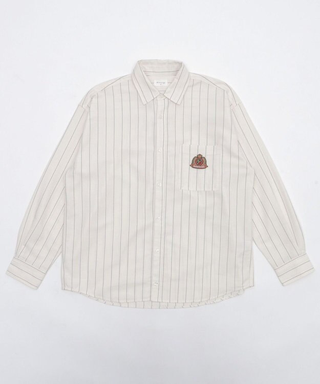WEGO 【ユニセックス着用ITEM/MLサイズ展開】オックスフォードエンブレムシャツ（LS） ホワイトストライプ