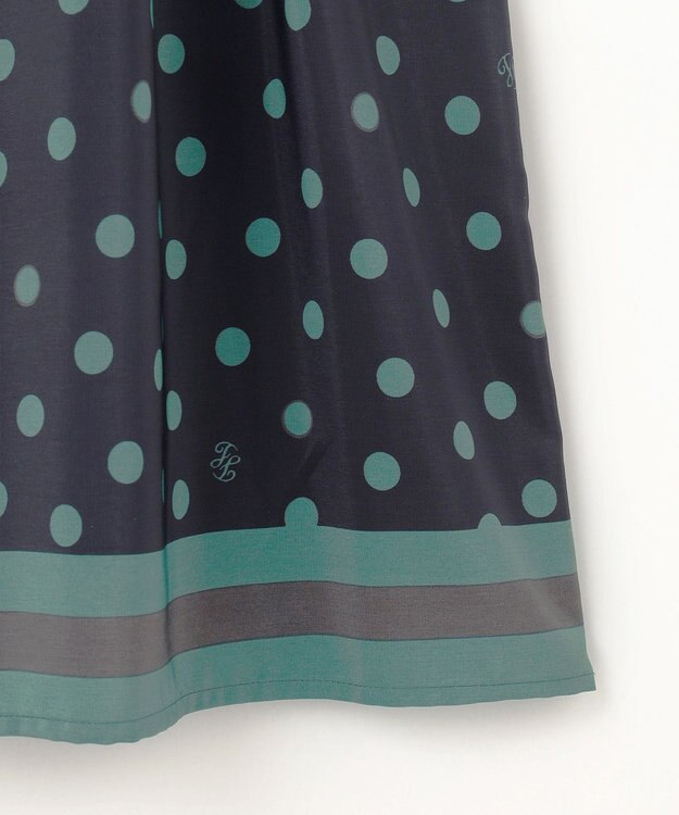 自由区 L 【洗える】ポルカドットプリント スカート ネイビー×ミントグリーン