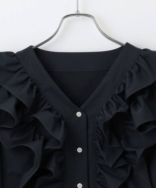 #Newans ラッフルフリルブラウス ネイビー