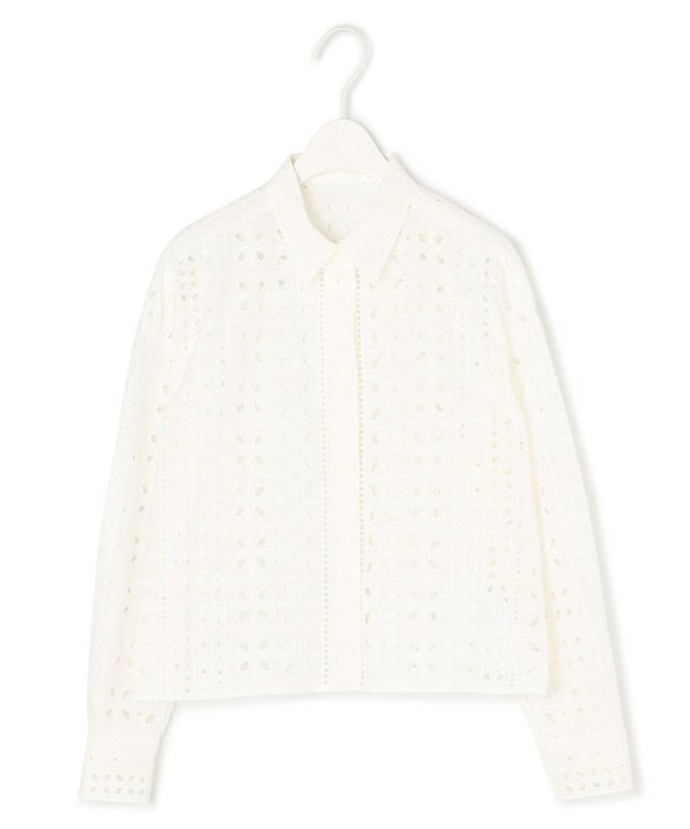 ICB 【洗える】ストライプエンブロイダリー クロップドシャツ オフホワイト系