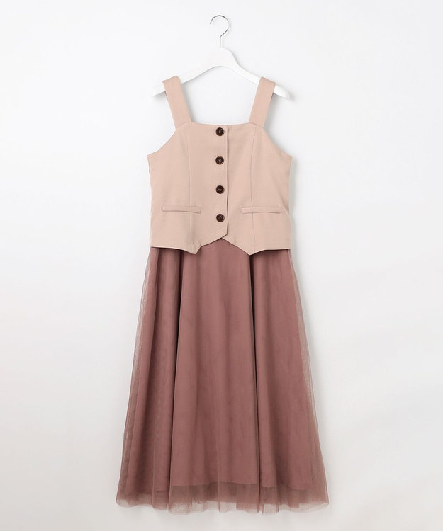 Feroux フレアチュール ジャンパースカート ダークブラウン系