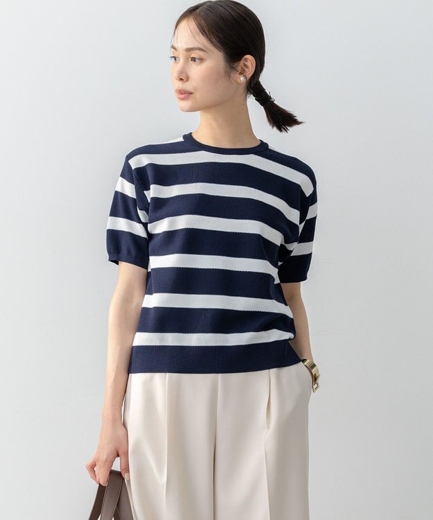組曲 L カノコニットＴシャツ ネイビーボーダー系1