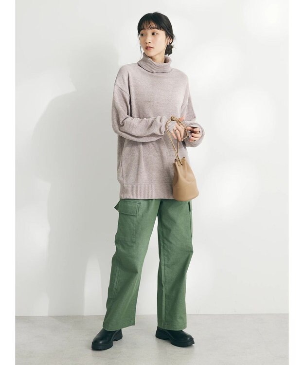 CRAFT STANDARD BOUTIQUE 洗えるコードモールタートルネックプルオーバー Gray Beige