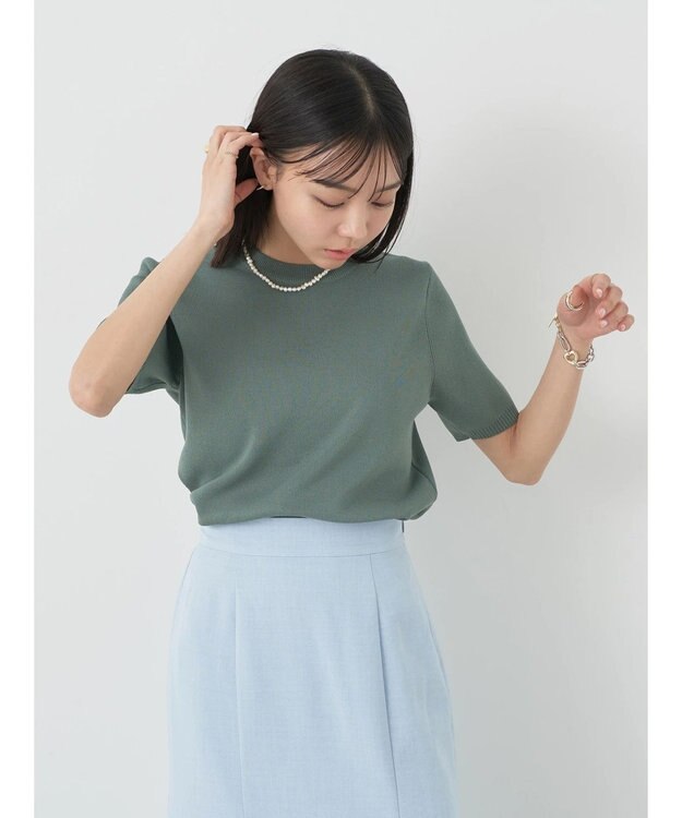 earth music&ecology 総針クルーネックハンソデプルオーバー Green