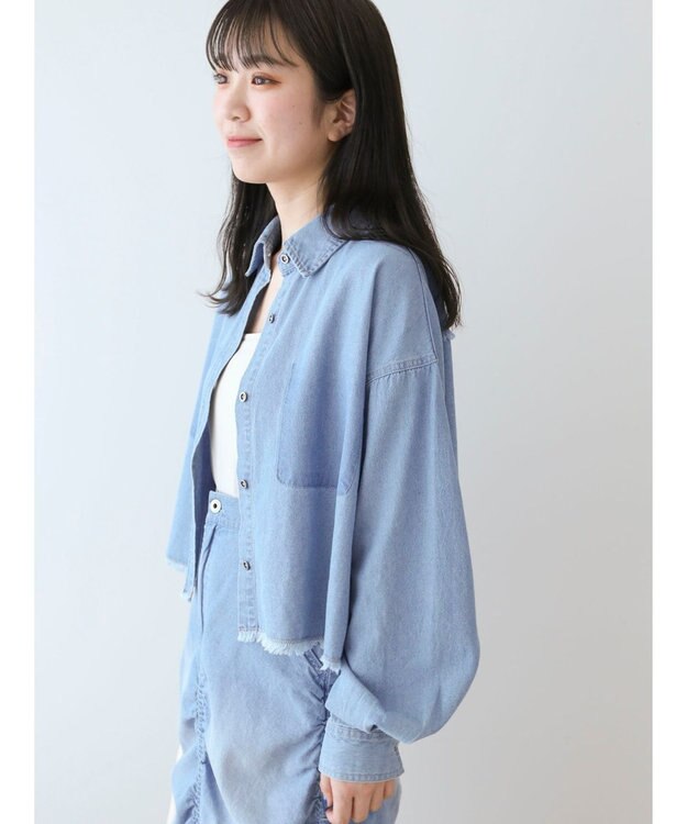 Green Parks ・ＳＵＧＡＲ　ＳＰＯＯＮ　クロップドデニムシャツ Light Indigo