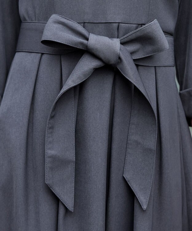 Tiaclasse L 【洗える】花柄刺繍フレアワンピース チャコールグレー