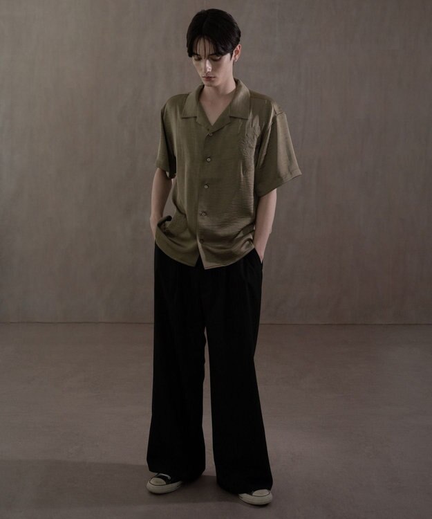 WEGO サテン刺繍シャツ（SS） カーキ