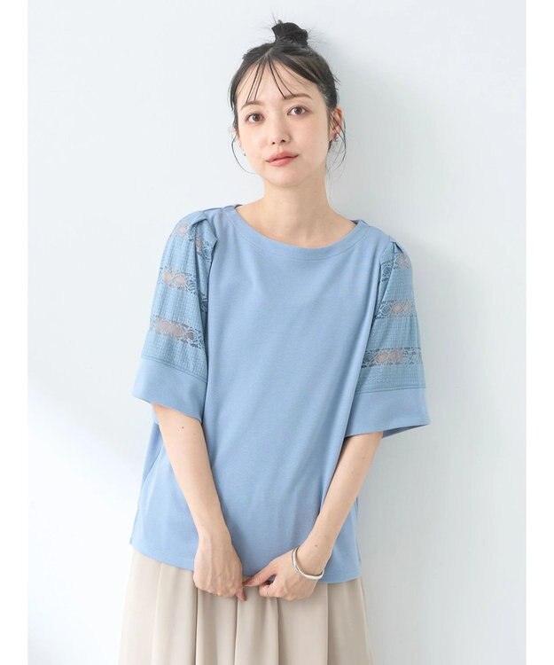 earth music&ecology フレア袖レースプルオーバー Sax