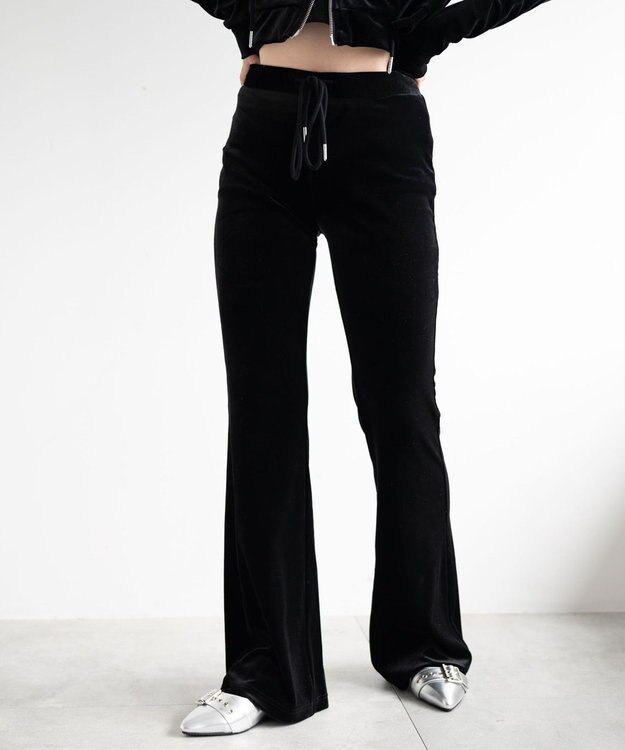 WEGO 【SETUP対応ITEM】ハイウエストベロアパンツ ブラック