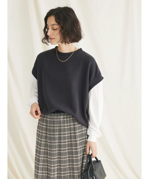 CRAFT STANDARD BOUTIQUE 起毛ワッフルレイヤード風プルオーバー Black