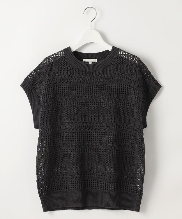 自由区 L 【洗える】レーシーリネンコットン ニット バーント