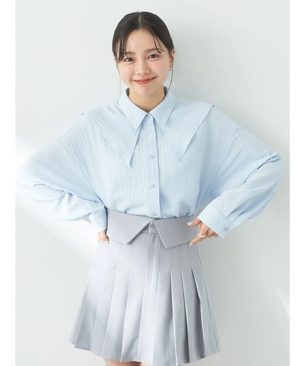 earth music&ecology ダブルカラーシャツ Light Blue