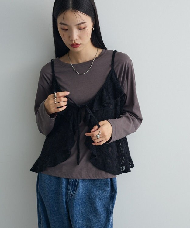 Green Parks レースフリルキャミビスチェ Black