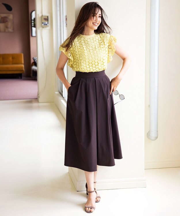 組曲 【洗える】フラワーレース ブラウス イエロー系