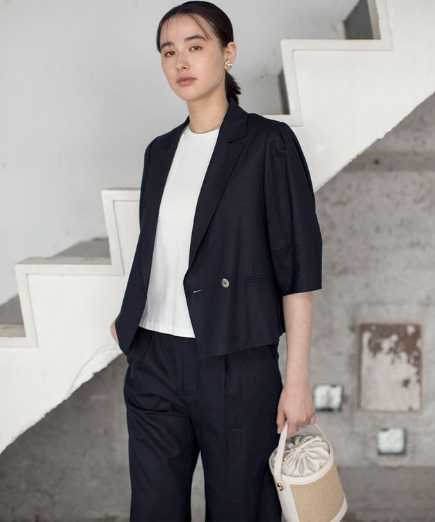 組曲 S リネンレーヨン ジャケット ネイビー系