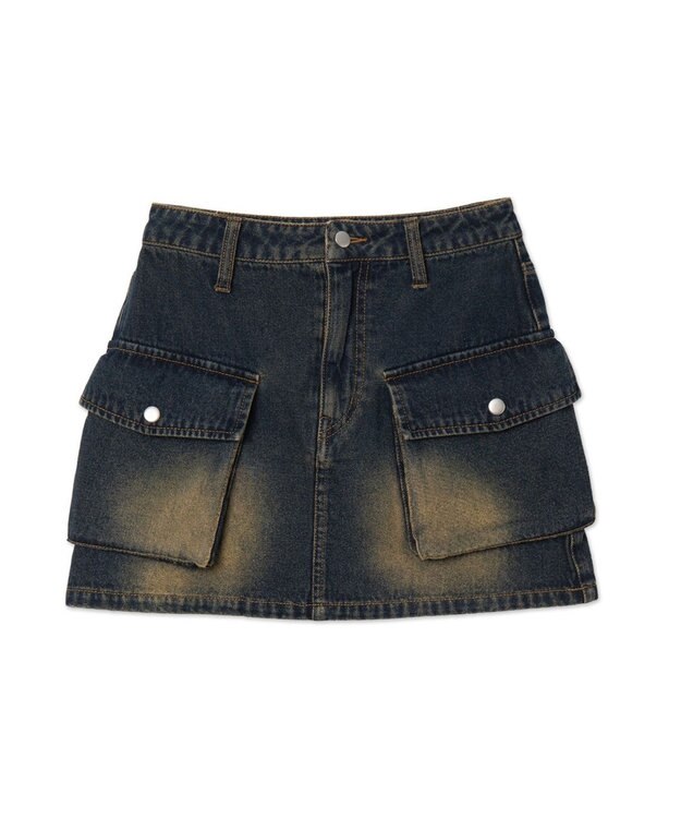 WEGO ヴィンテージウォッシュカーゴミニスカート デニム濃加工色