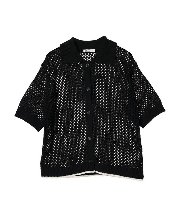 CRAFT STANDARD BOUTIQUE 配色メッシュニットカーディガン Black