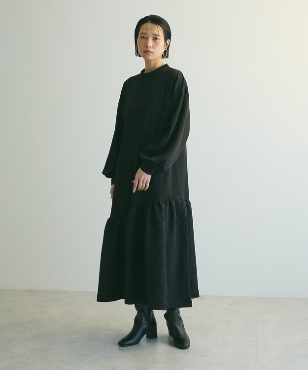 Green Parks ａ．切り替えジャガードワンピース Black