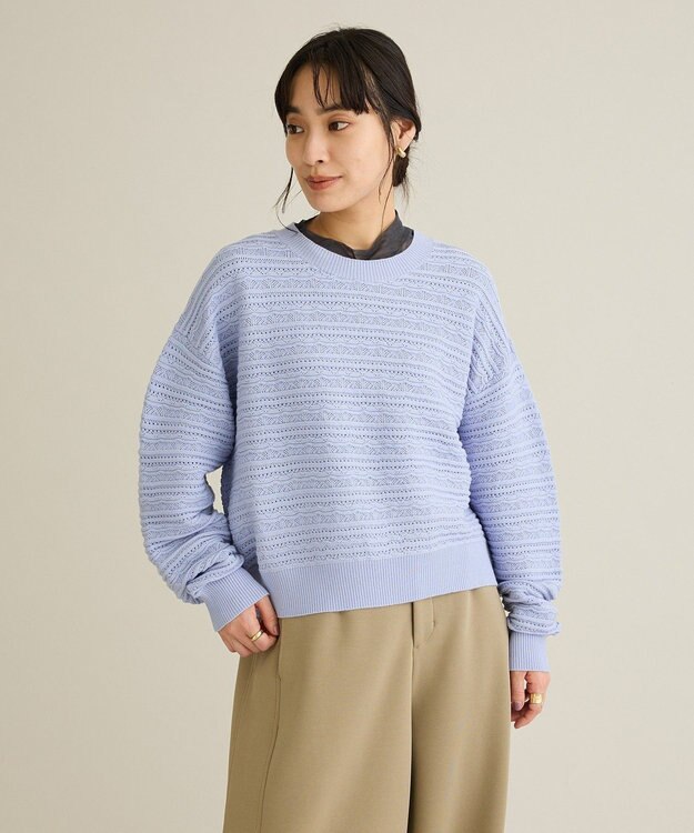 CRAFT STANDARD BOUTIQUE レースボーダーニットプルオーバー Light Purple