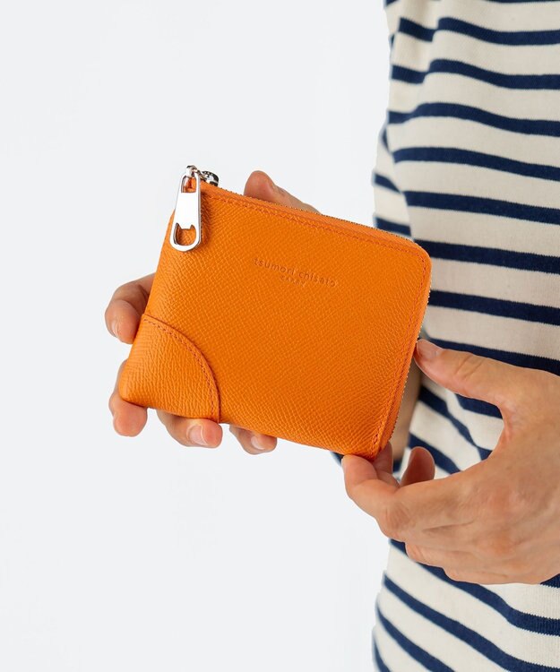 tsumori chisato CARRY ラックスtcネーム 2つ折り財布 L字ファスナー ミニ財布 オレンジ