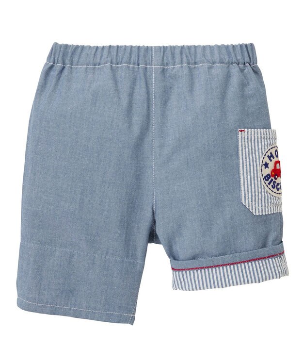 MIKI HOUSE HOT BISCUITS 【80-120cm】ダンガリー素材 6分丈ハーフパンツ ブルー