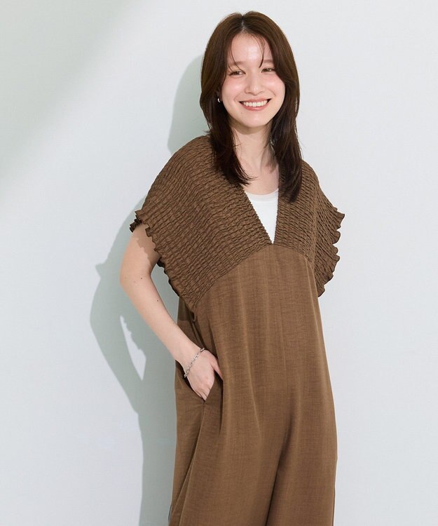 Green Parks シャーリングサロペット Brown
