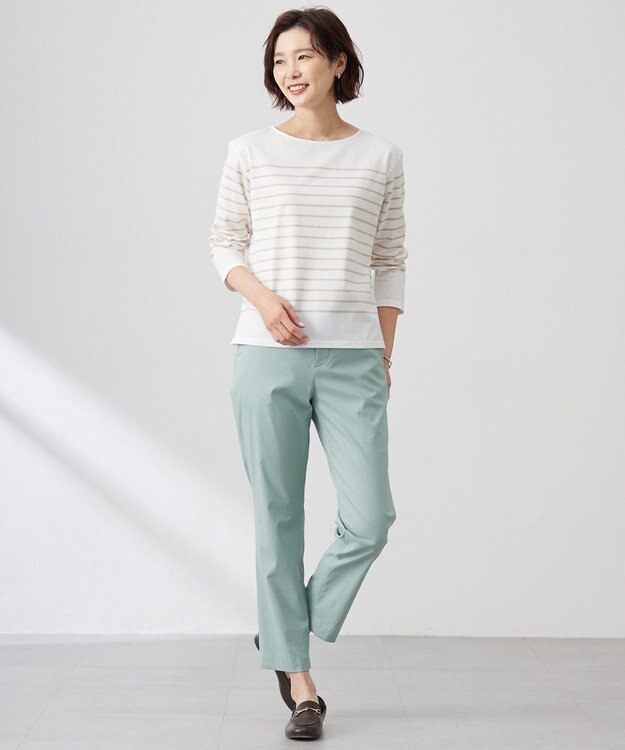 J.PRESS LADIES 【セットアップ対応・洗える】セルロースリネンストレッチ テーパード パンツ ミント系