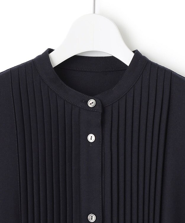 23区 L 【CLASSY.コラボ/洗える】ウールストレッチツイル ピンタック ワンピース ネイビー系
