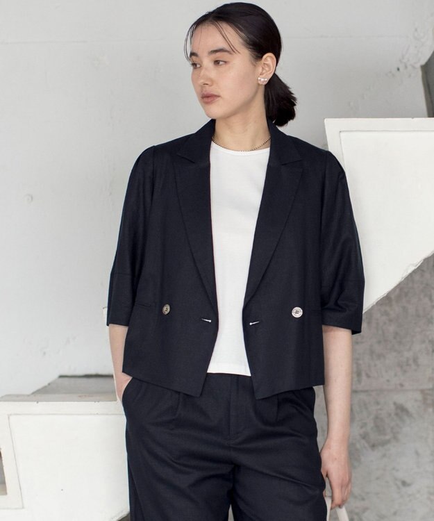 組曲 L リネンレーヨン ジャケット ネイビー系