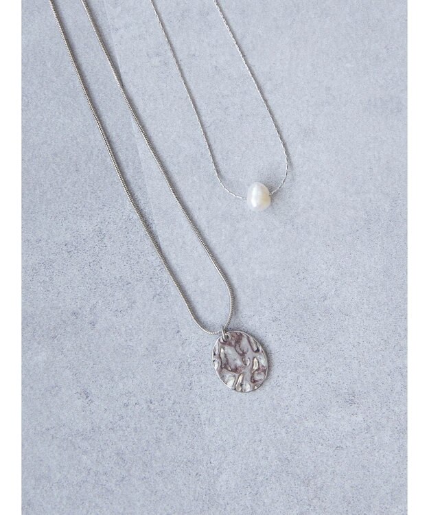 AMERICAN HOLIC テクスチャーメタル・淡水パールＳＥＴネックレス Silver